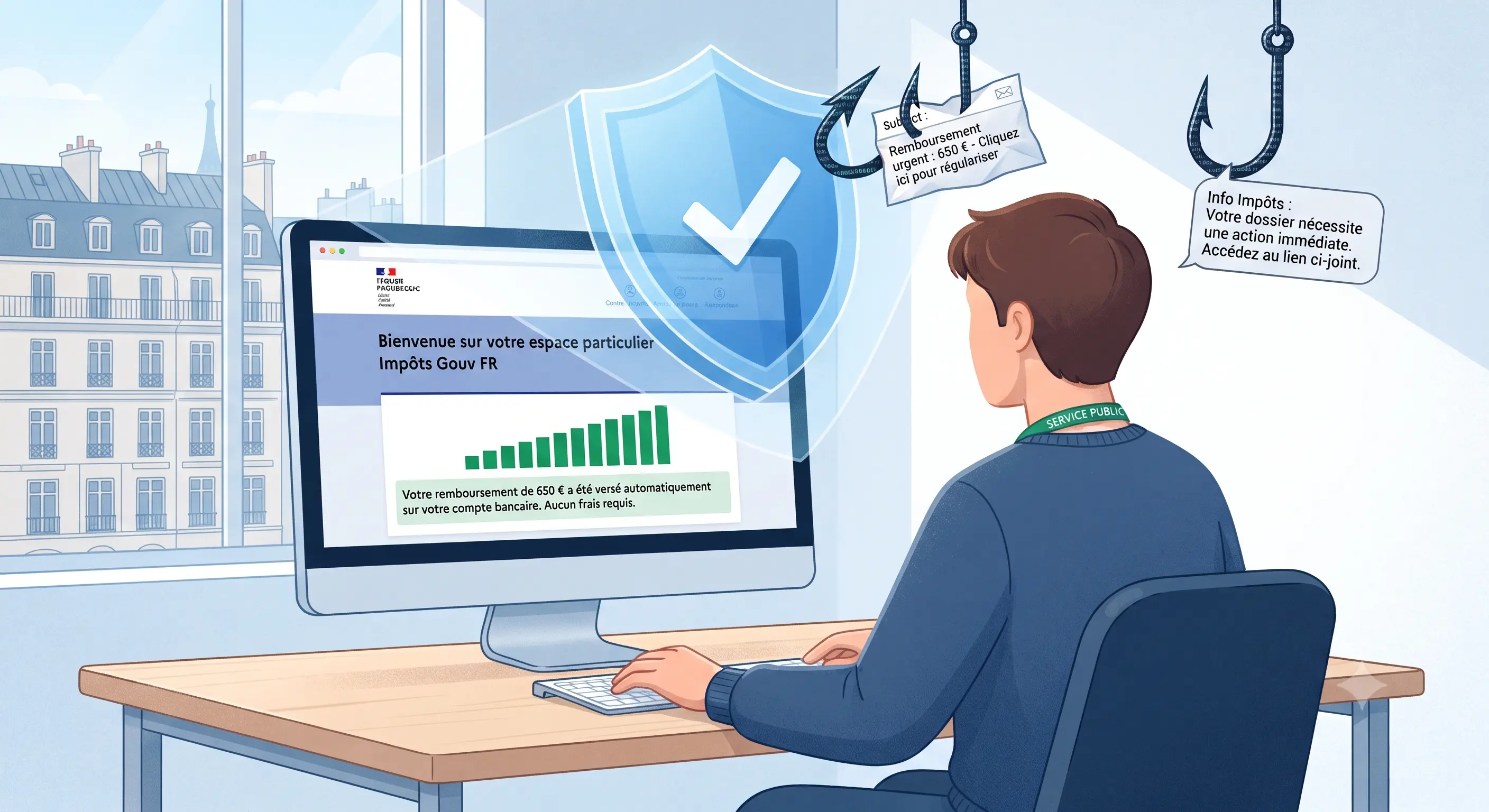 Illustration de prévention contre le phishing aux impôts
